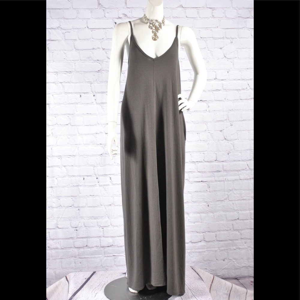 V-Neck Plus Size Maxi Dress Ash Gray Various - Picture 7 of 7